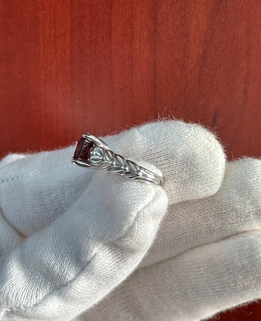 Emerald Cut Garnet and Diamond Ring in Silver – 4.05 Ct Garnet with 0.04 Ct Diamond Accent | January Birthstone Engagement, Cocktail Ring