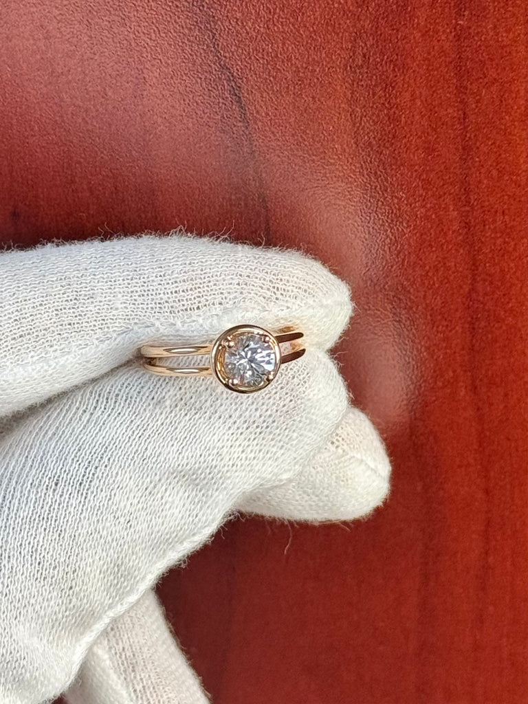 0.93 Ct White Sapphire Solitaire Ring – 6mm Round AA White Sapphire in 14k Rose Gold, Size 7 | Engagement, Promise, Anniversary Ring