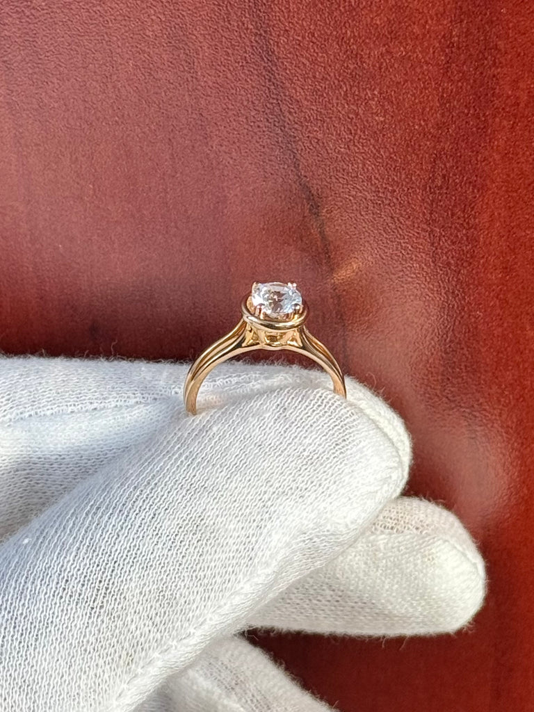 0.93 Ct White Sapphire Solitaire Ring – 6mm Round AA White Sapphire in 14k Rose Gold, Size 7 | Engagement, Promise, Anniversary Ring