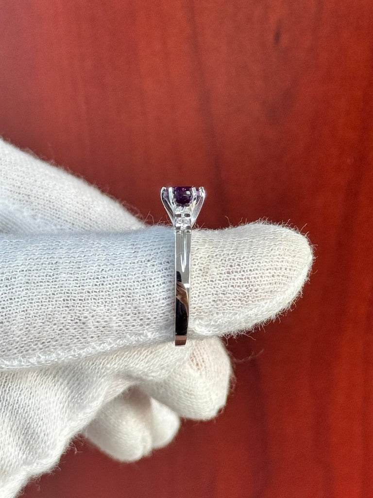 0.85 Ct Amethyst & 0.20 Ct Diamond Ring – Prong Set in 18K White Gold, Size 6.5 | Contemporary Engagement, Cocktail, Statement Ring