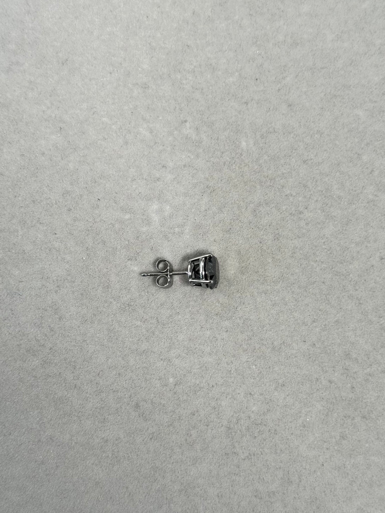 Close Out 1.5 Ct Black Diamond Mens Stud Earring – 6.30–7.51mm AA Round EGL USA Certified in 14K Blackened White Gold, marking on stone.