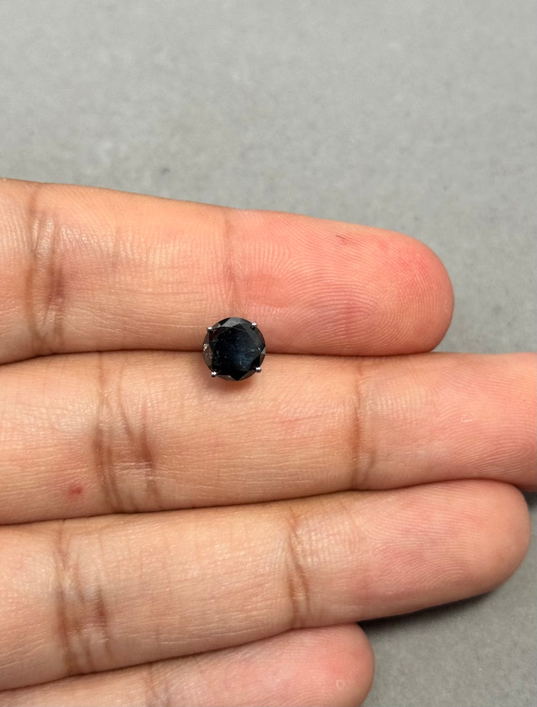 Close Out 1.5 Ct Black Diamond Mens Stud Earring – 6.30–7.51mm AA Round EGL USA Certified in 14K Blackened White Gold, marking on stone.