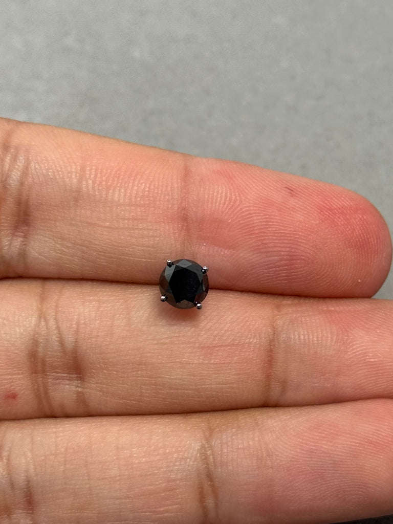 1.25 Ct Black Diamond Mens Stud Earring – 5.76–7.30mm AA Round EGL USA Certified in 14K Blackened White Gold | Push Back, Modern Classic