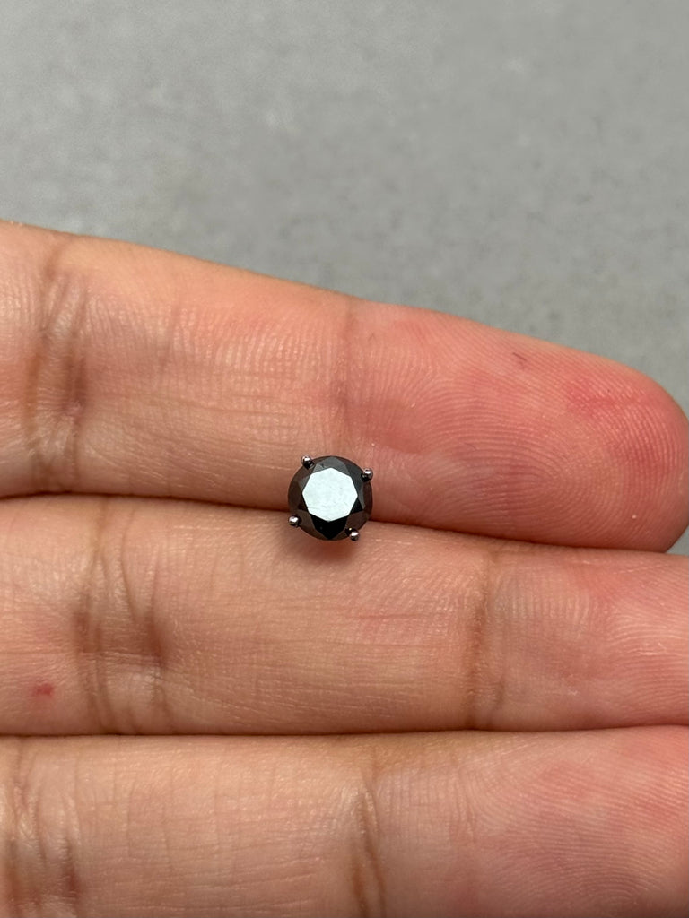1.25 Ct Black Diamond Mens Stud Earring – 5.76–7.30mm AA Round EGL USA Certified in 14K Blackened White Gold | Push Back, Modern Classic