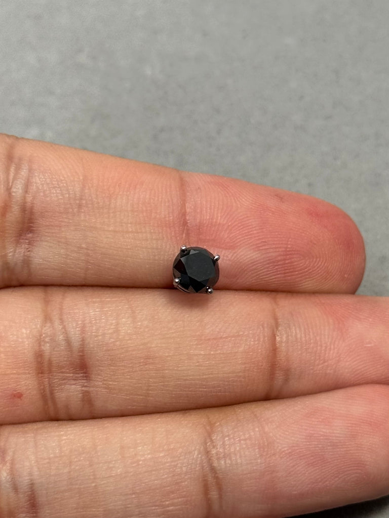 1.25 Ct Black Diamond Mens Stud Earring – 5.76–7.30mm AA Round EGL USA Certified in 14K Blackened White Gold | Push Back, Modern Classic