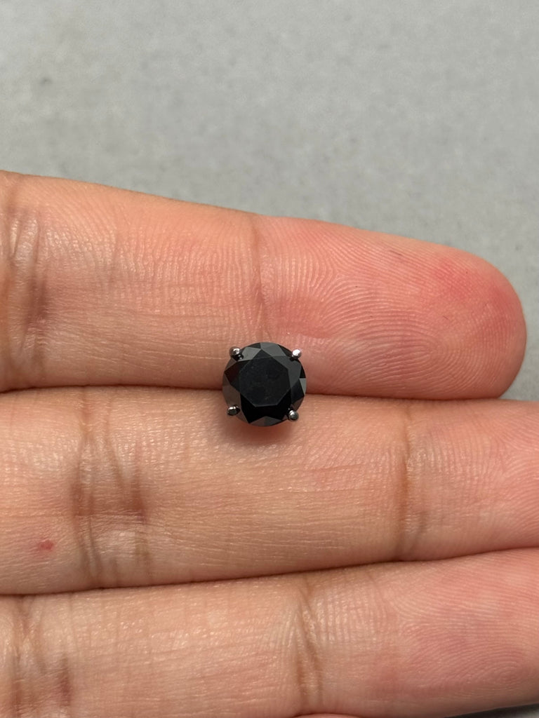 2.00 Ct Round Black Diamond Men’s Stud Earring | 6.20–8.61mm AAA EGL USA Certified in 14K Blackened White Gold | Push Back, Gift Jewelry