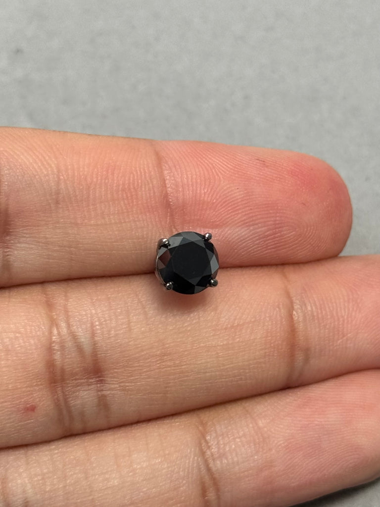 2.00 Ct Round Black Diamond Men’s Stud Earring | 6.20–8.61mm AAA EGL USA Certified in 14K Blackened White Gold | Push Back, Gift Jewelry