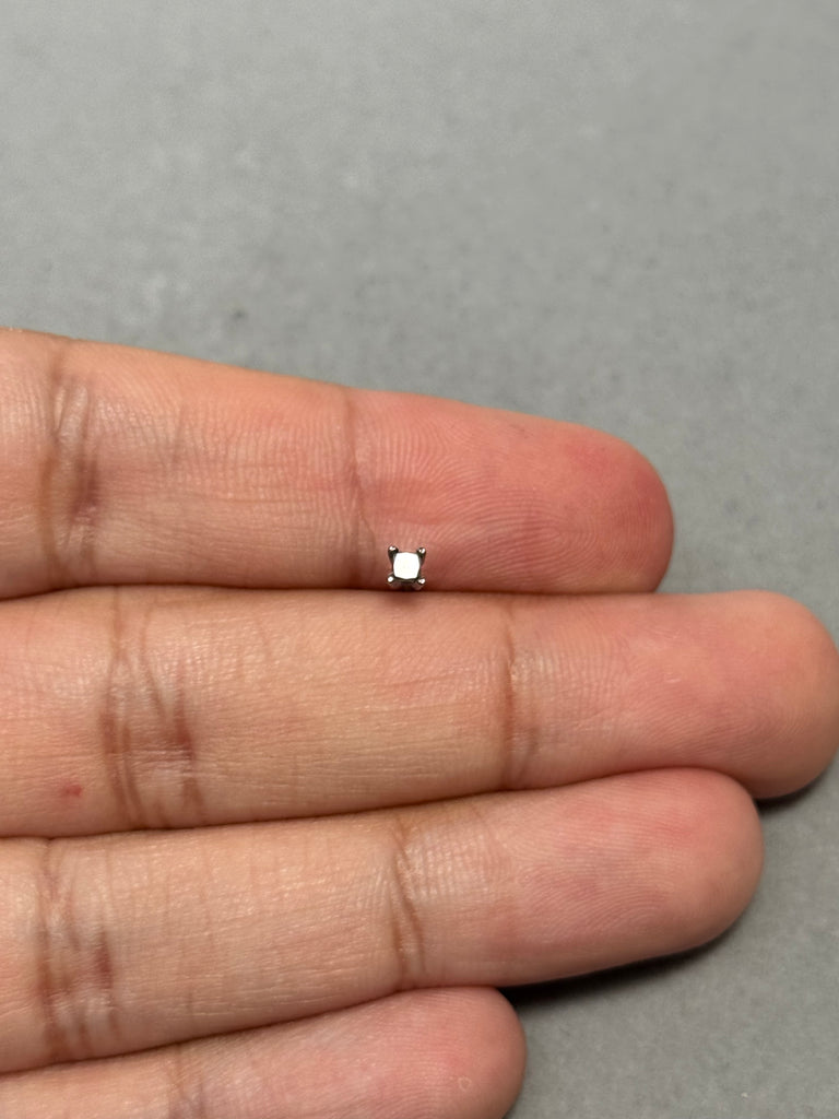 0.09–0.12 Ct Princess Black Diamond Men’s Stud Earring | 2.0–2.5mm AA in 14K Blackened White Gold | Gift Jewelry, Push Back