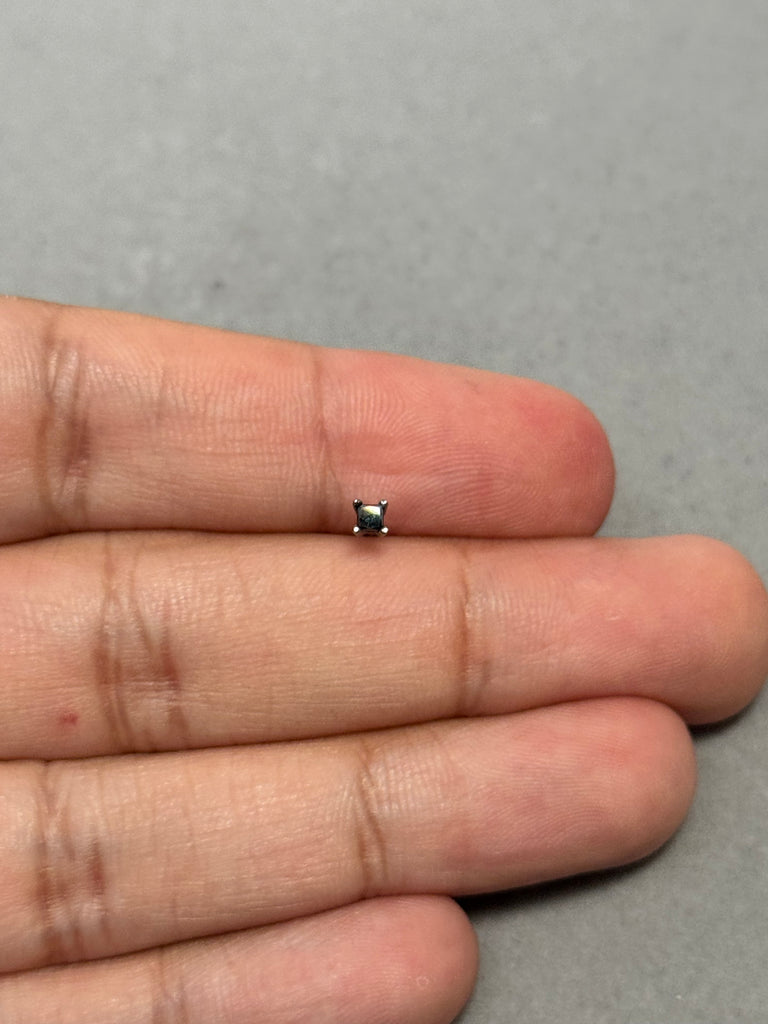 0.09–0.12 Ct Princess Black Diamond Men’s Stud Earring | 2.0–2.5mm AA in 14K Blackened White Gold | Gift Jewelry, Push Back