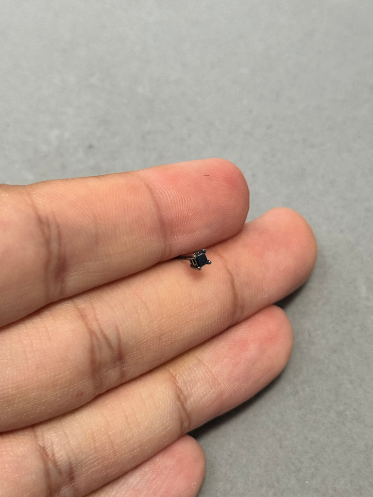 0.09–0.12 Ct Princess Black Diamond Men’s Stud Earring | 2.0–2.5mm AA in 14K Blackened White Gold | Gift Jewelry, Push Back