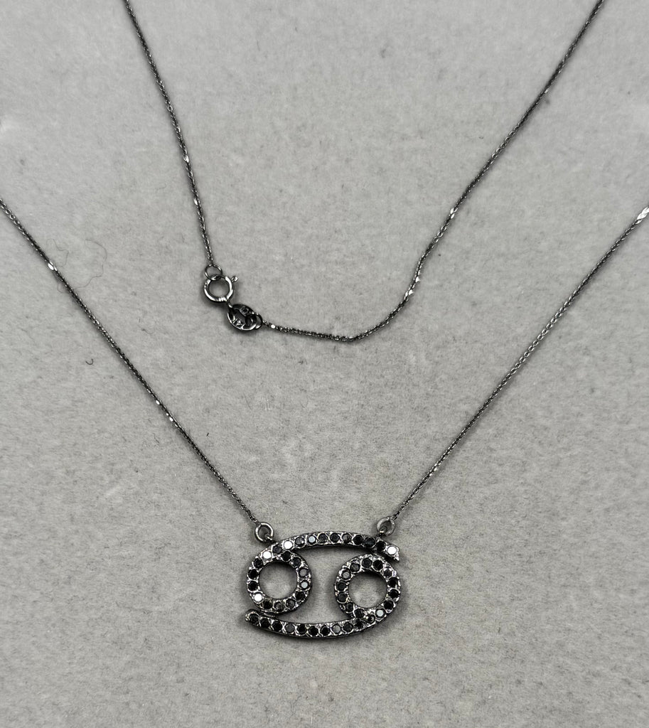 0.62 Ct Black Diamond Cancer Zodiac Pendant – 14K White Gold Astrology Necklace with AA Round Diamonds & 18 Inch Chain