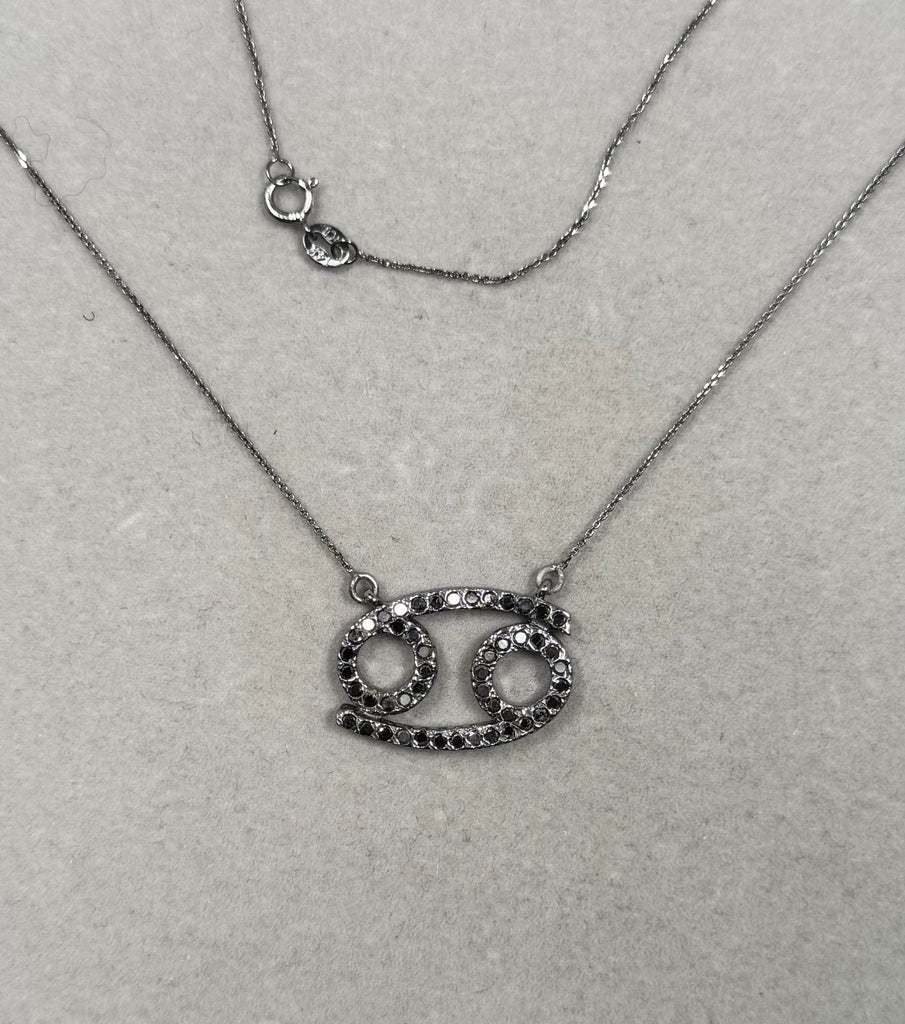 0.62 Ct Black Diamond Cancer Zodiac Pendant – 14K White Gold Astrology Necklace with AA Round Diamonds & 18 Inch Chain