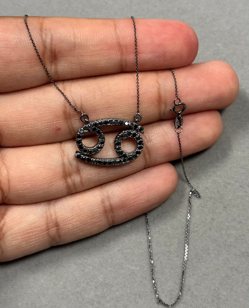0.62 Ct Black Diamond Cancer Zodiac Pendant – 14K White Gold Astrology Necklace with AA Round Diamonds & 18 Inch Chain