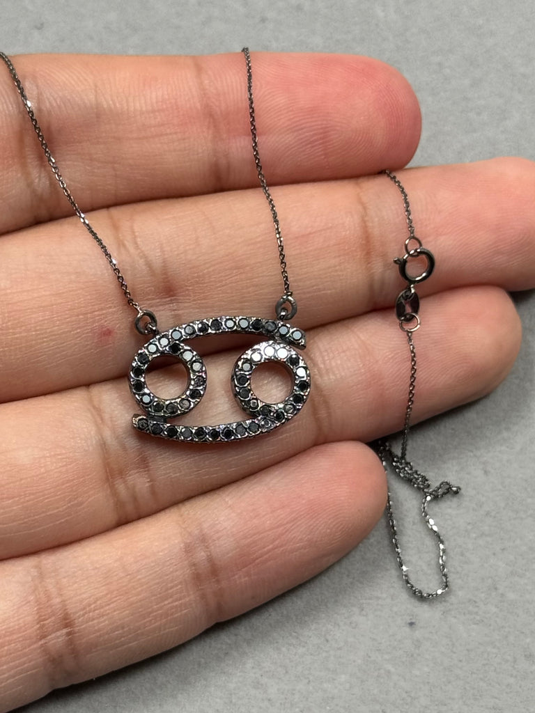 0.62 Ct Black Diamond Cancer Zodiac Pendant – 14K White Gold Astrology Necklace with AA Round Diamonds & 18 Inch Chain