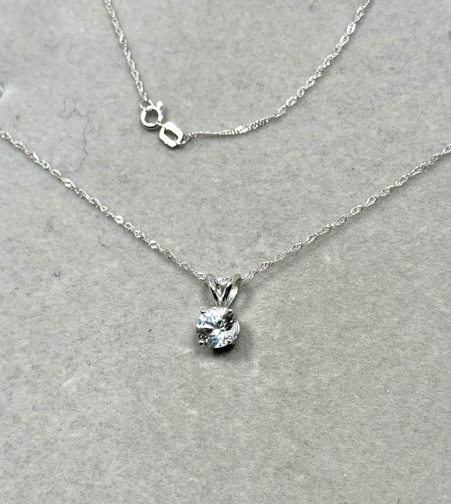 1.15 Ct AAA White Sapphire Solitaire Pendant – 6.5mm Round Gemstone in Platinum with 18-Inch White Gold Chain