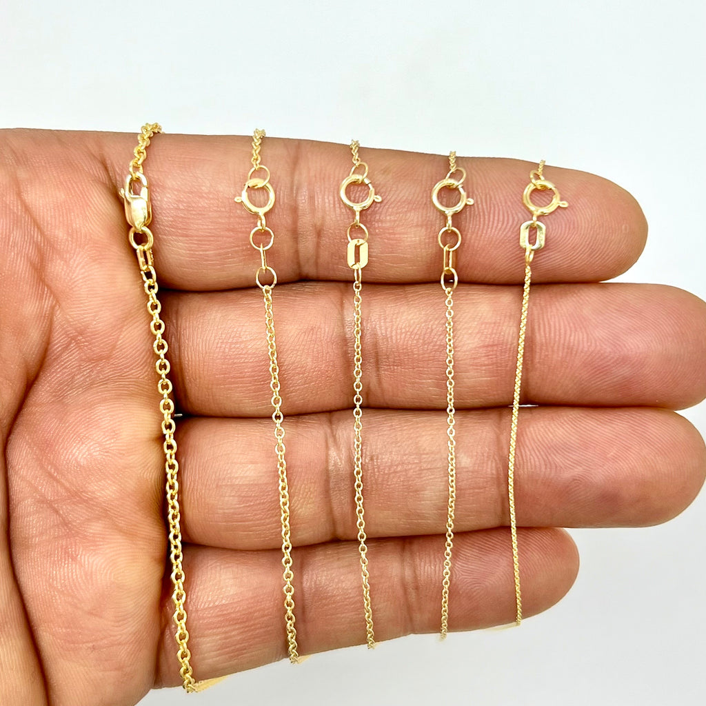 14k Yellow Gold Round Cable Chain Necklace 16-18 Inches - Thin to Thick Options (0.7mm - 2.1mm) - Classic Gold Chain for Pendants & Everyday Wear