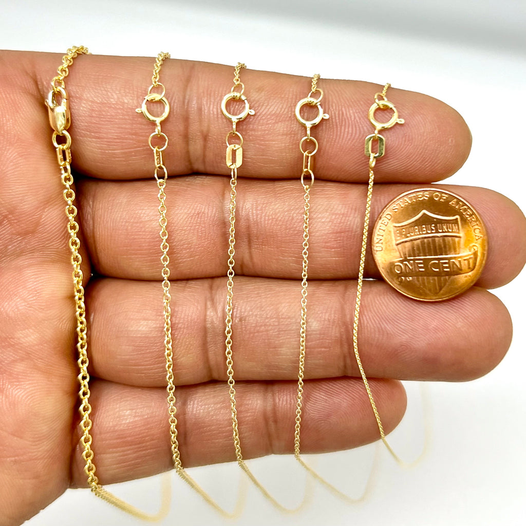 14k Yellow Gold Round Cable Chain Necklace 16-18 Inches - Thin to Thick Options (0.7mm - 2.1mm) - Classic Gold Chain for Pendants & Everyday Wear