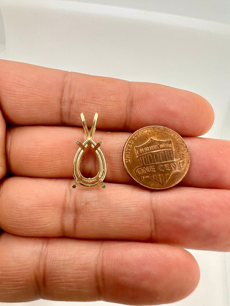 14K Gold Pear Pendant Mounting | 4-Prong Setting | Sizes 5x3mm to 15x10mm | Jewelry Making Supplies