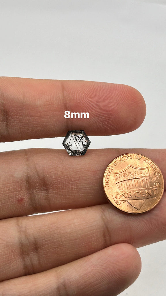 Loose Black Rutile Quartz Gemstone - Hexagon Shape 8x8mm for Jewelry Making
