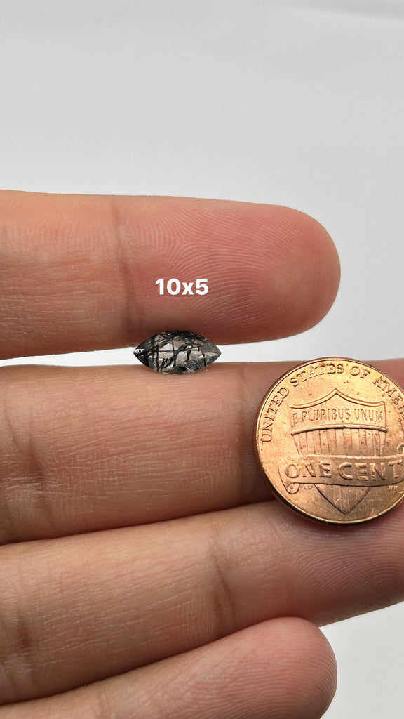 Loose Black Rutile Quartz Gemstone - Marquise Cut 10x5mm for Jewelry Making