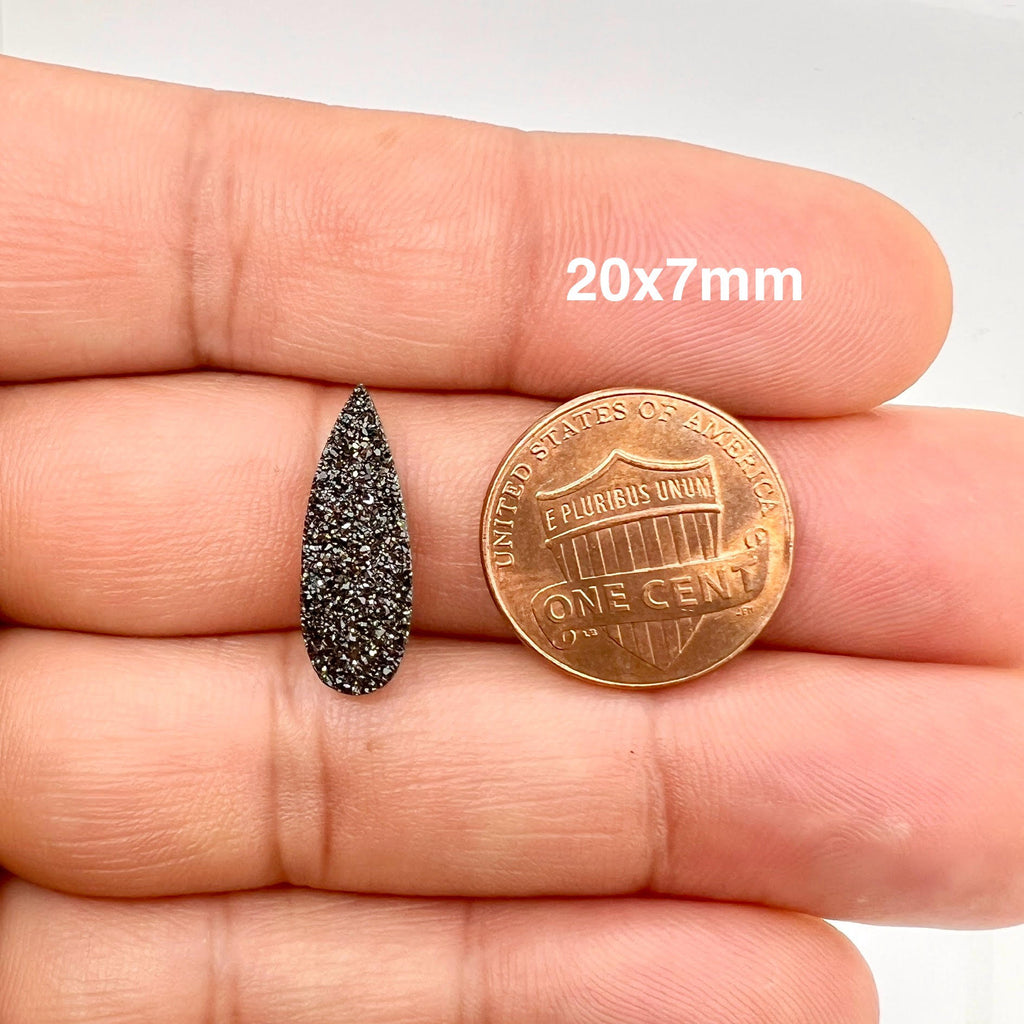 Black Druzy Quartz Pear Cabochon