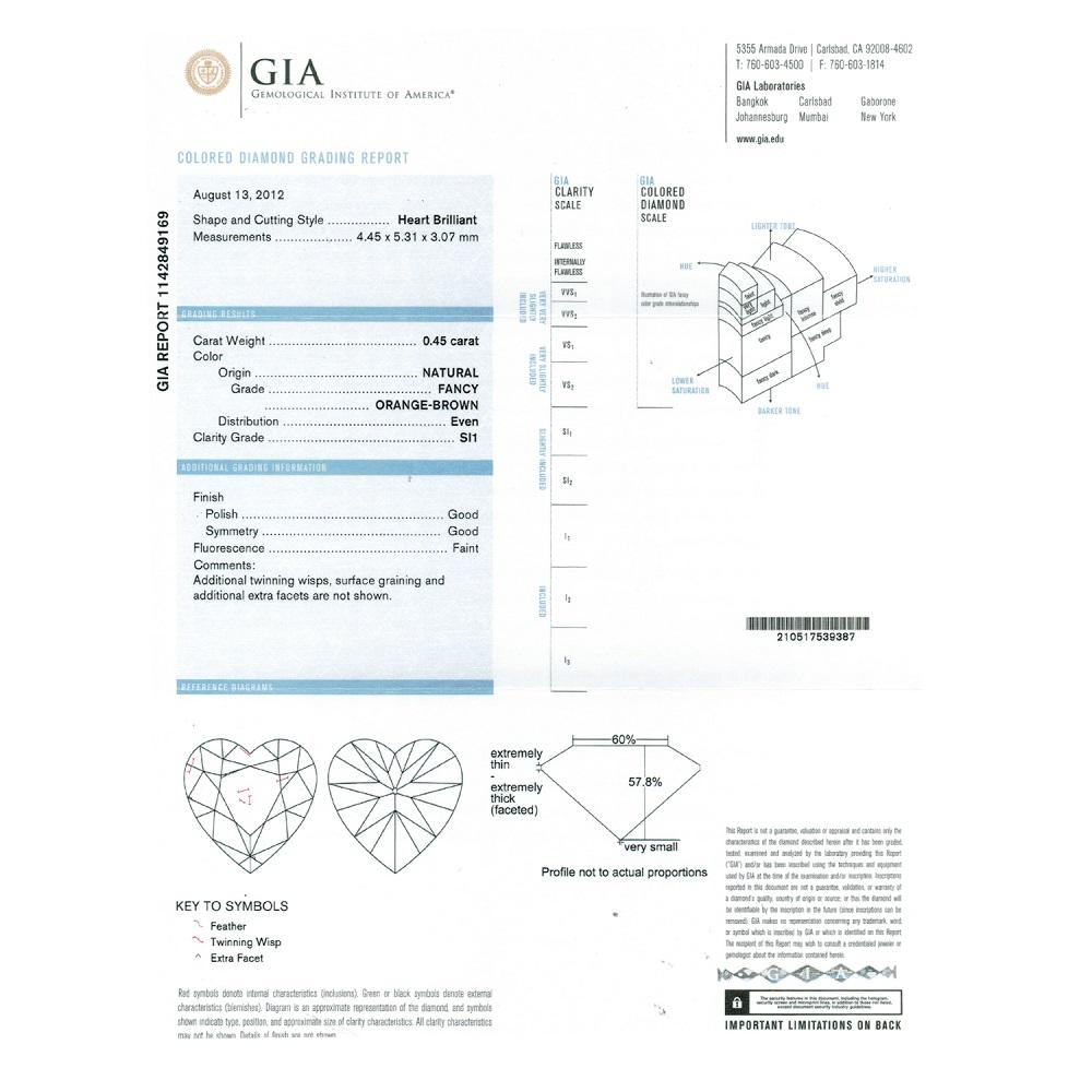 0.45 Cts Natural Fancy Brown Diamond SI1 Quality Heart Cut