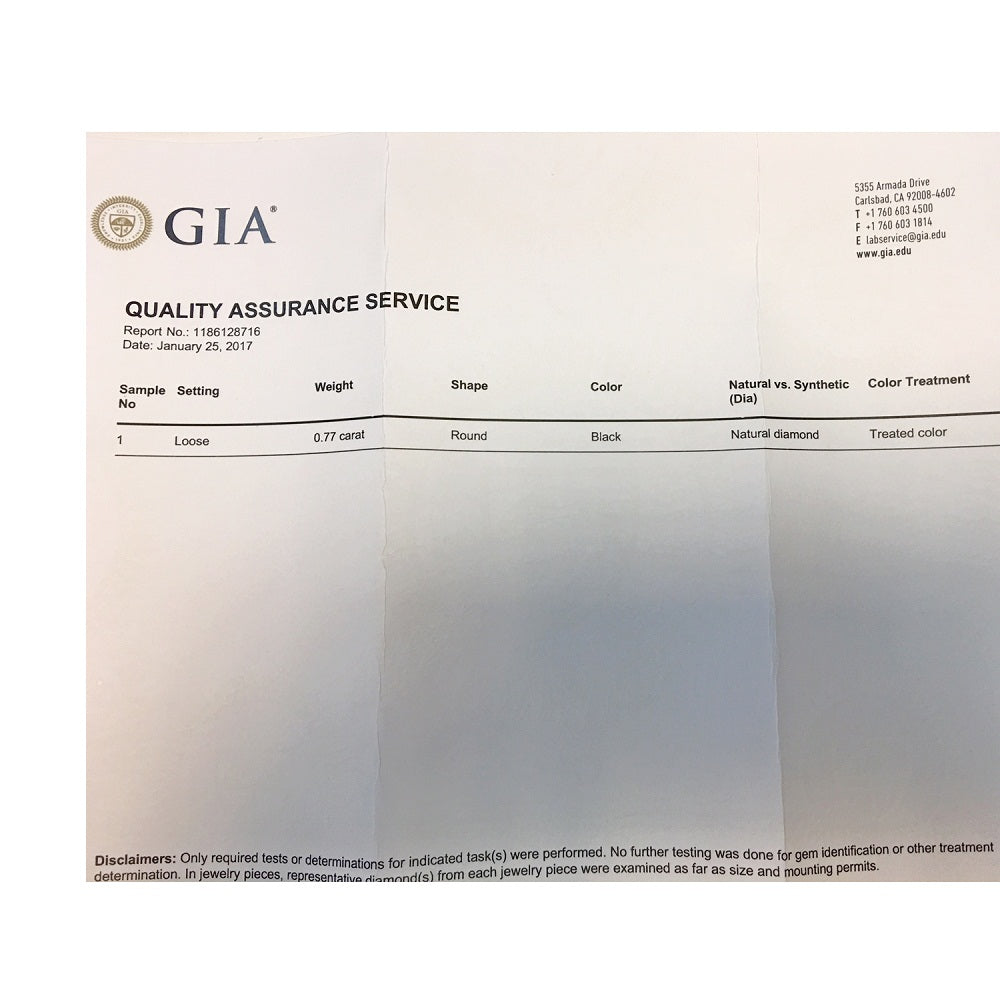 0.77 Cts Treated Fancy Black Diamond AAA Quality Round Cut