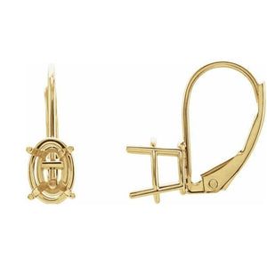 14K Gold Oval 4-Prong Lever Back Earring Mounting Available in 6x4mm - 10x8mm