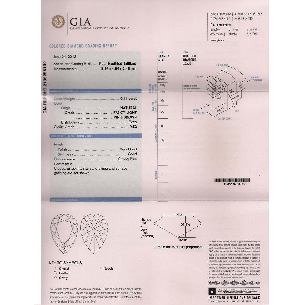 0.41 Cts Natural Fancy Brown Diamond VS2 Quality Pear Cut