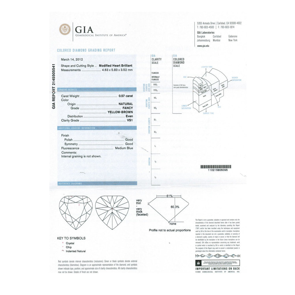 0.57 Cts Natural Fancy Brown Diamond VS1 Quality Heart Cut