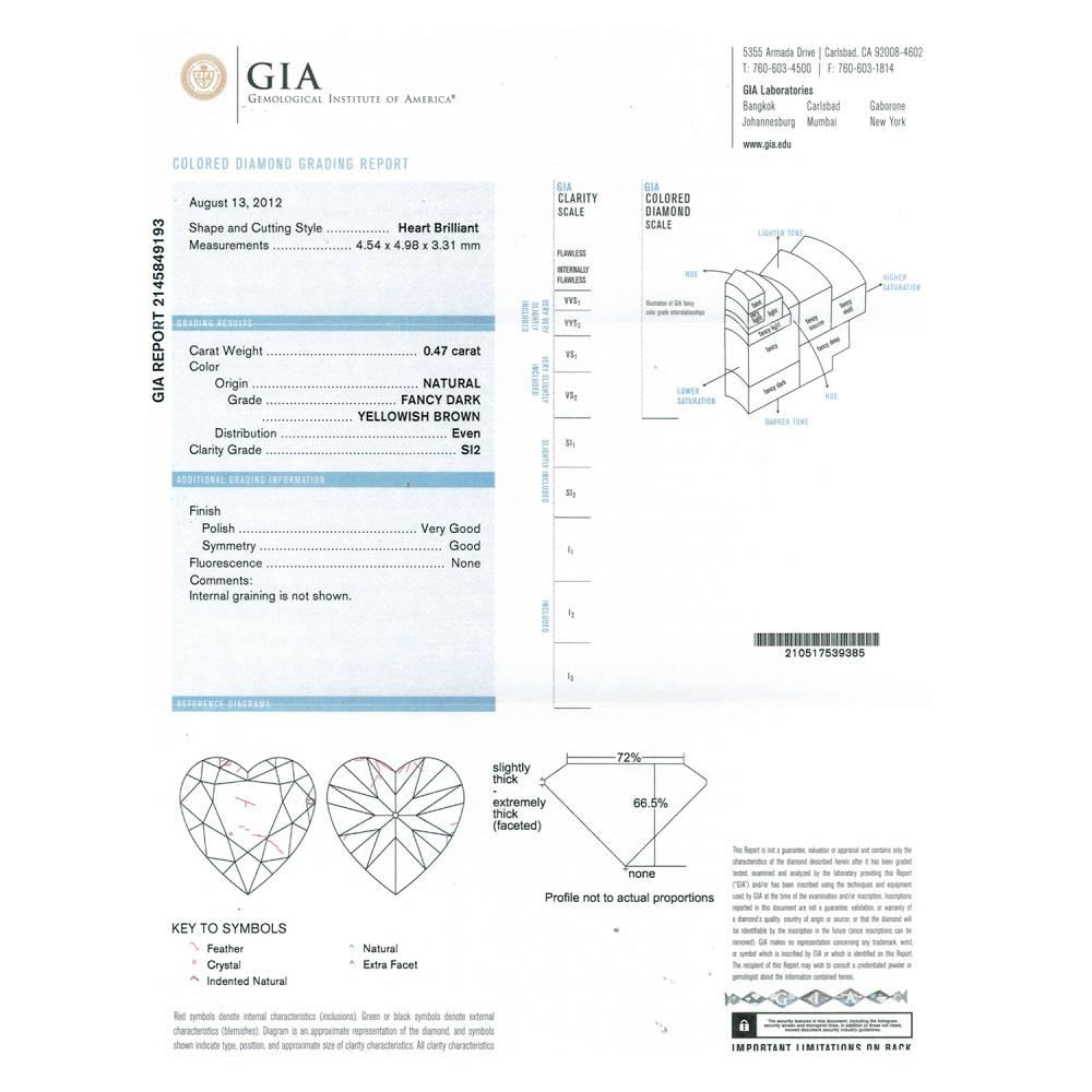 0.47 Cts Natural Fancy Brown Diamond SI2 Quality Heart Cut