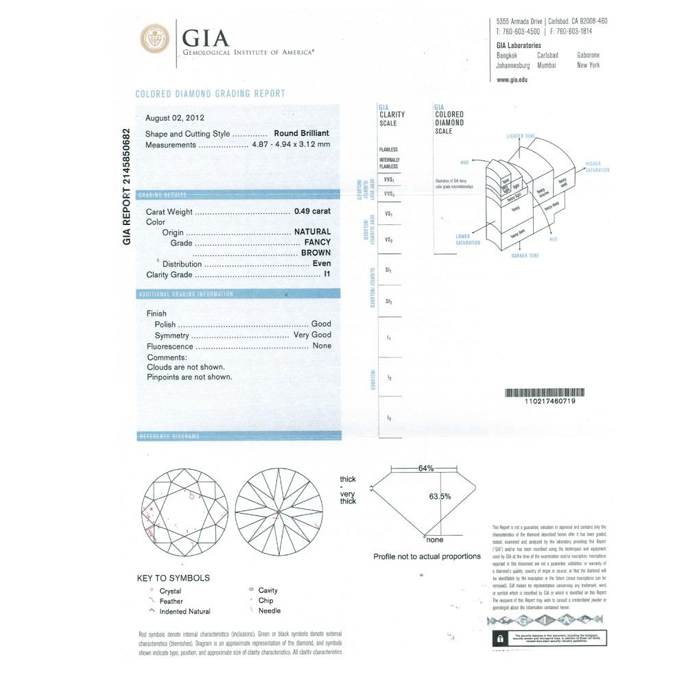 0.49 Cts Natural Fancy Brown Diamond I1 Quality Round Cut