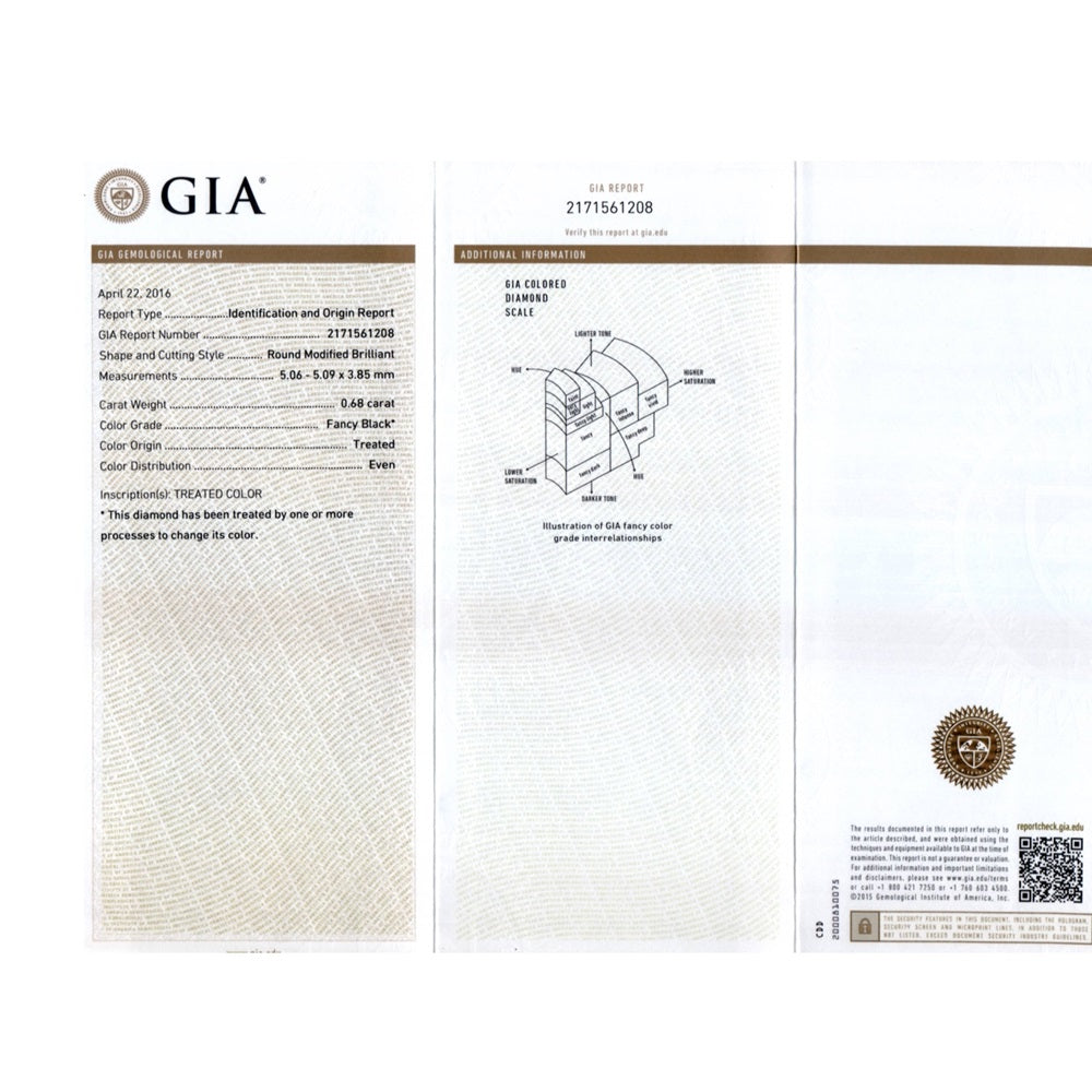 0.68 Cts Treated Fancy Black Diamond AAA Quality Round Cut