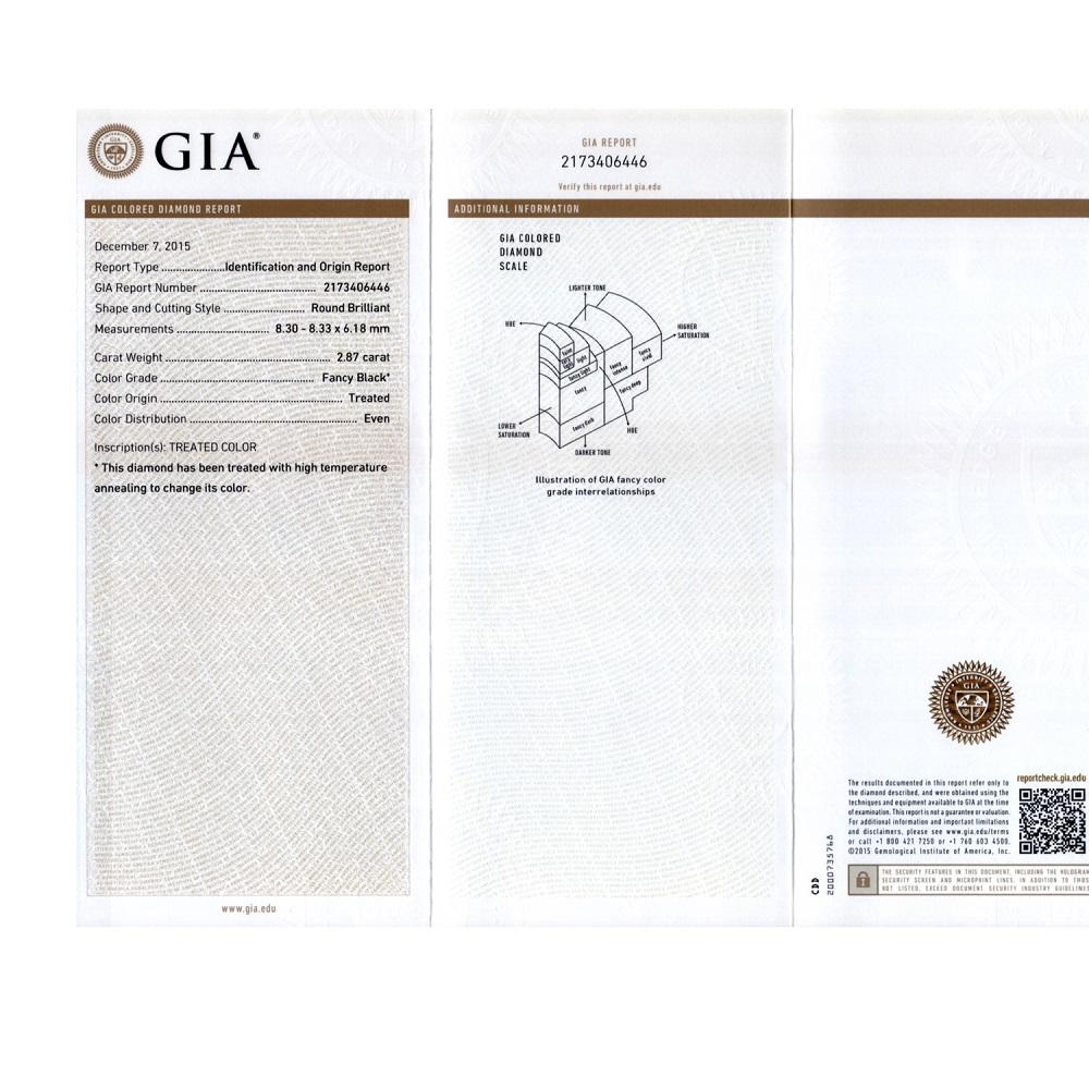 2.87 Cts Treated Fancy Black Diamond AA Quality Round Cut