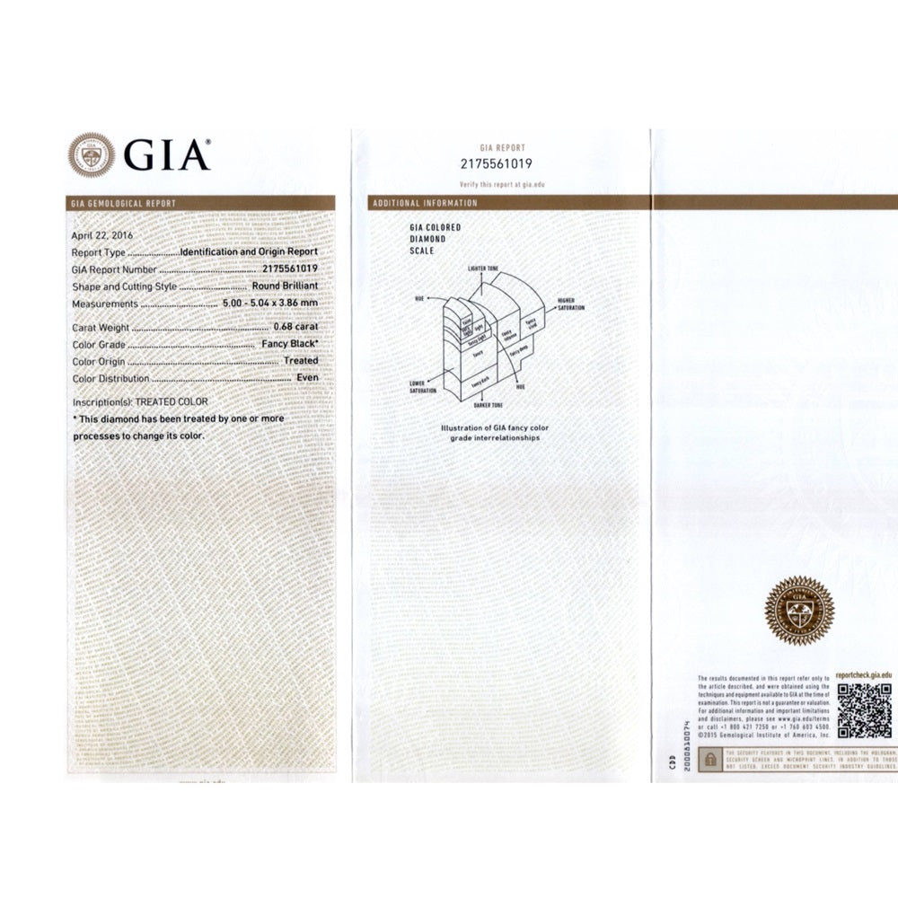 0.68 Cts Treated Fancy Black Diamond AAA Quality Round Cut