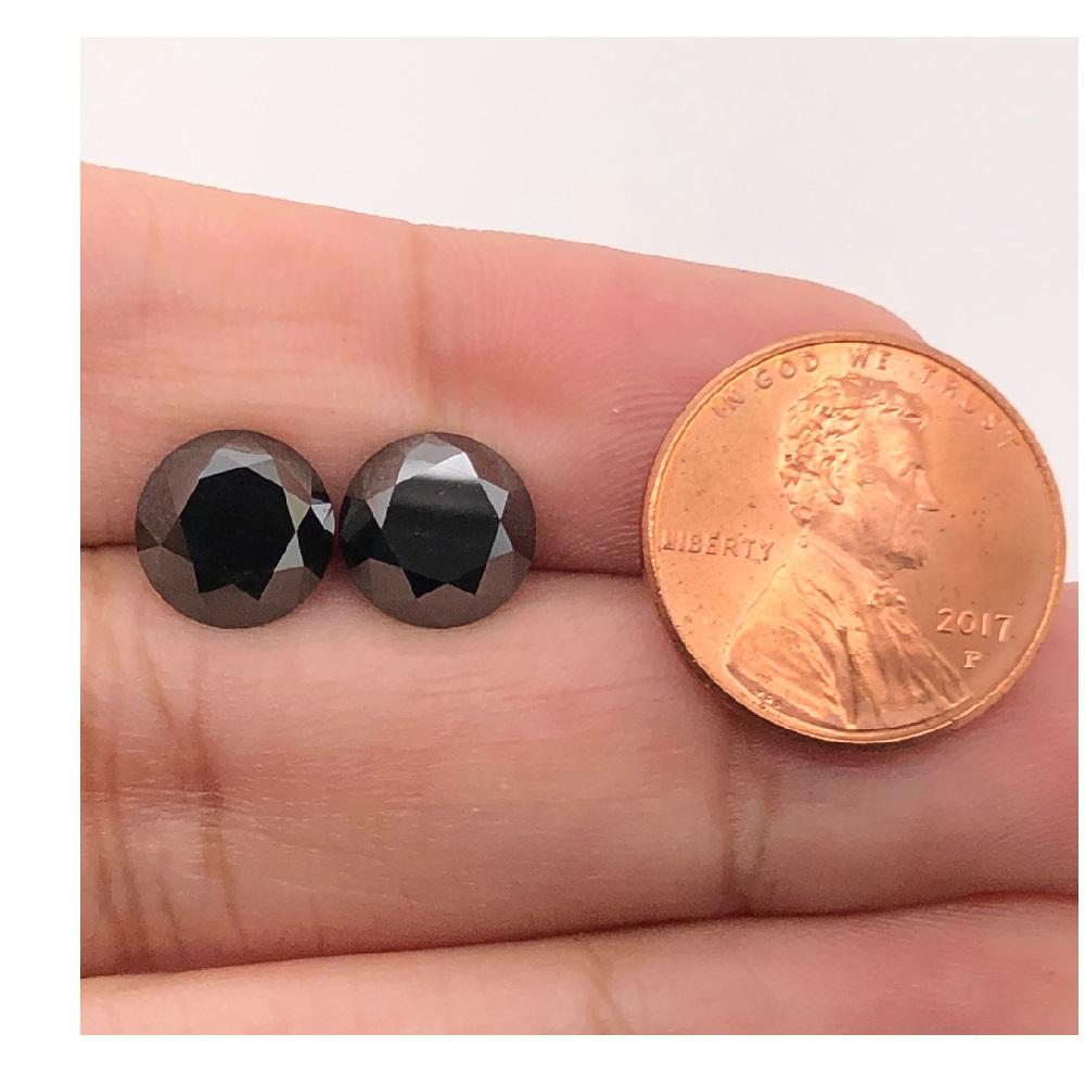 7.34 Cts Pair Treated Fancy Black Diamond AAA Quality Round Cut
