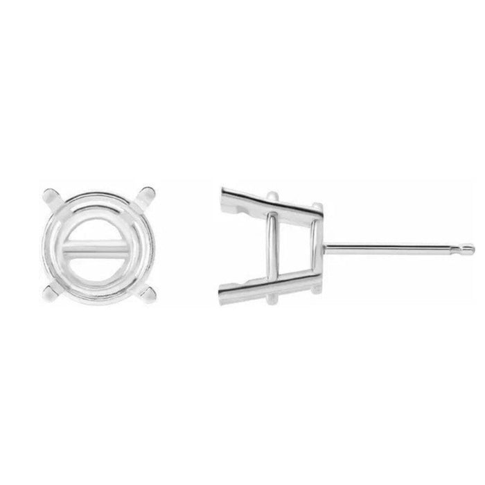 14K Gold Round 4-Prong Pre-Notched Earring Mounting with Friction & Threaded Post Available in 2mm - 10.5mm