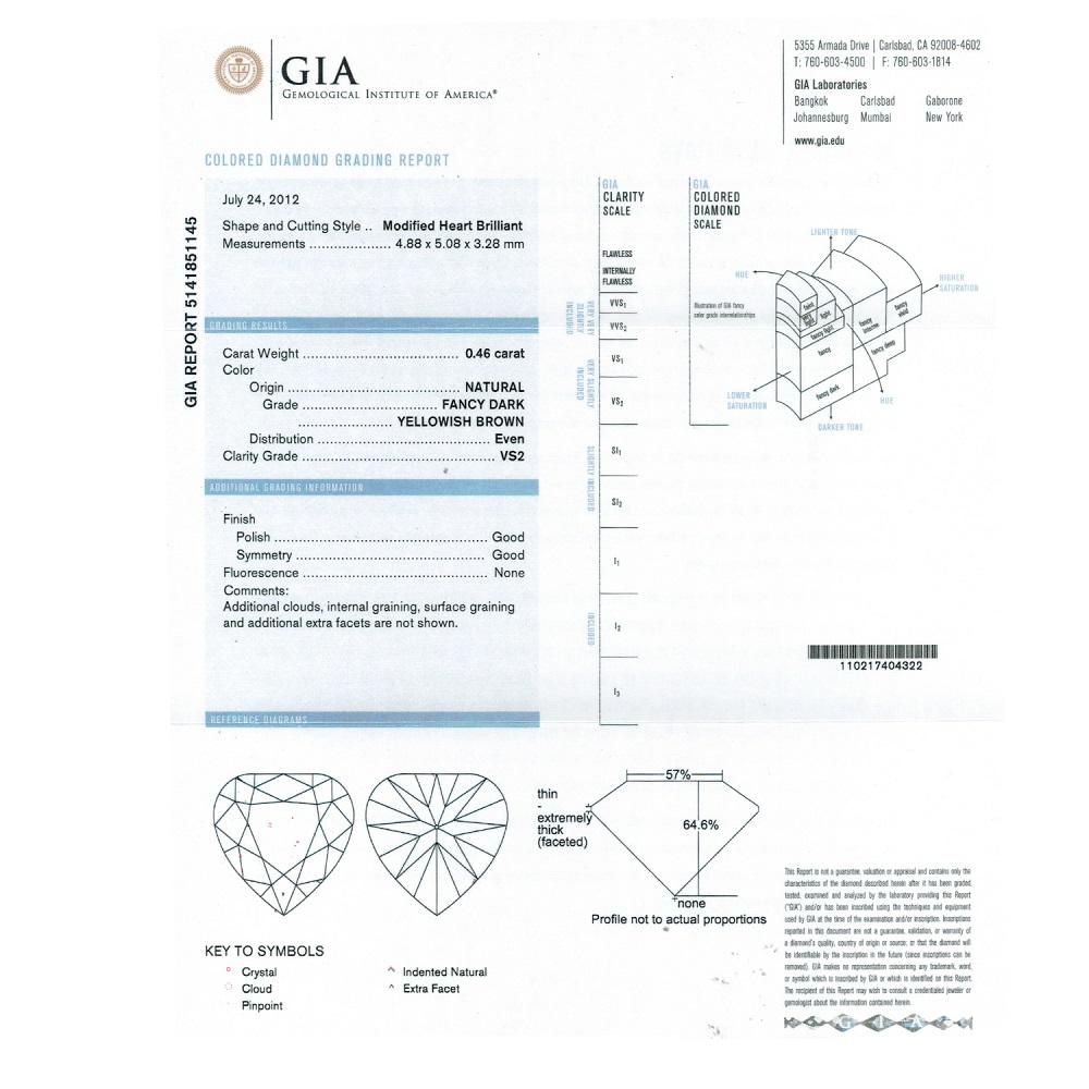 0.46 Cts Natural Fancy Brown Diamond VS2 Quality Heart Cut