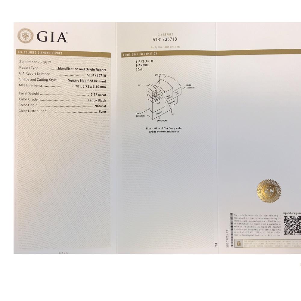 3.97 Cts Natural Fancy Black Diamond AAA Quality Princess Cut