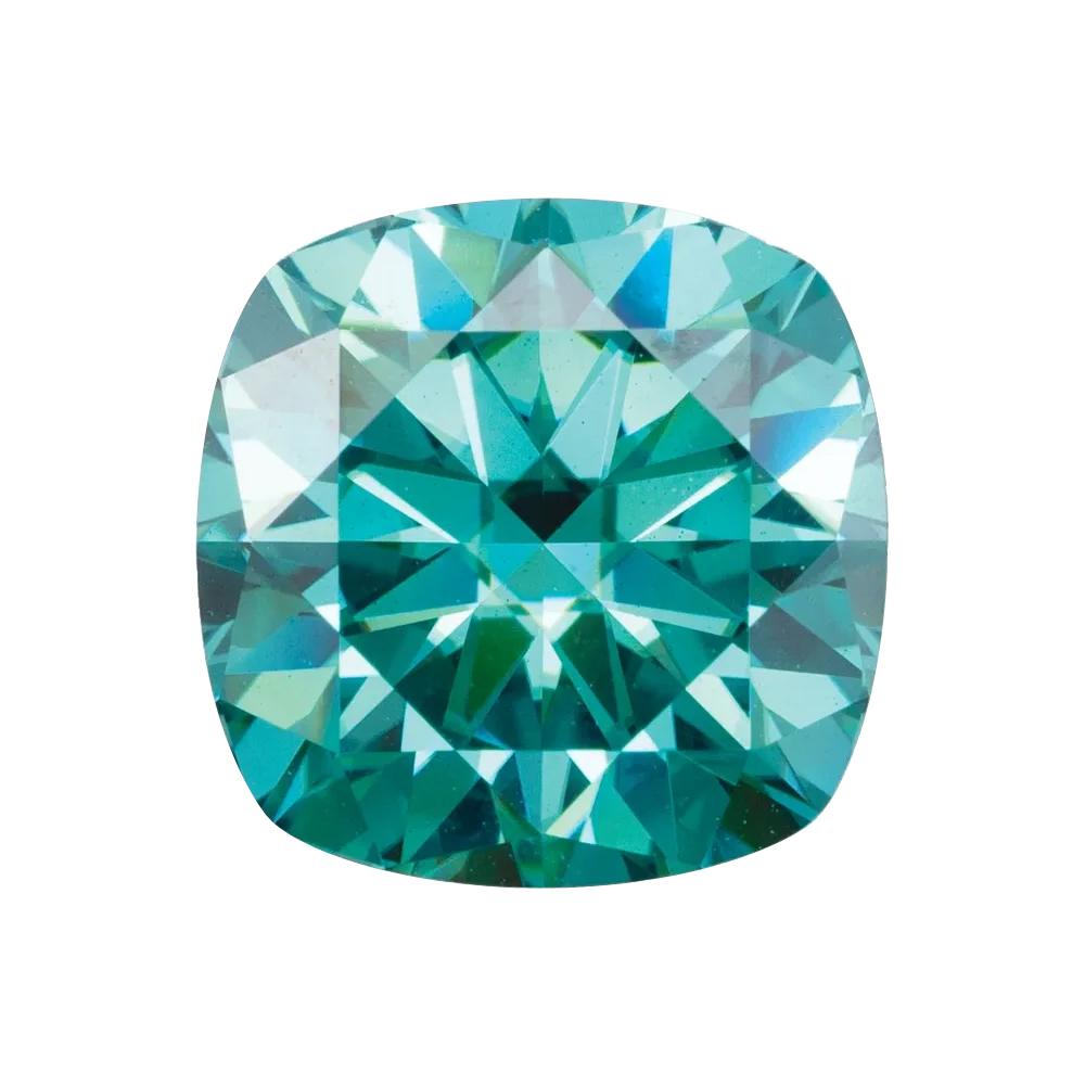 Lab Created Cushion Teal Moissanite