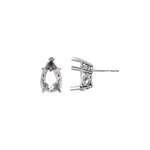 14K Gold Pear 5-Prong V-End Laurel Scroll Earring Mounting Available in 12x8mm - 14x9mm