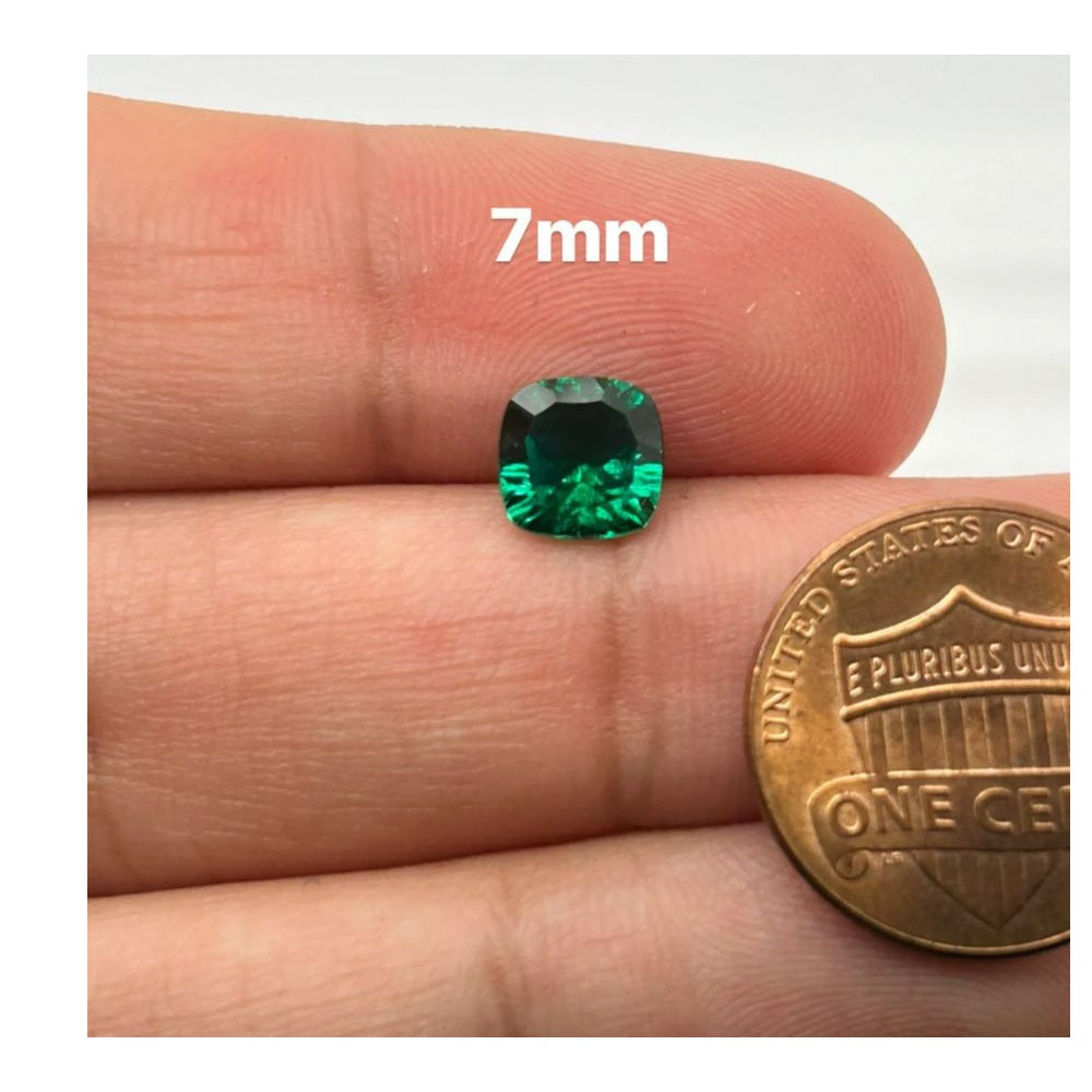 Lab Created Emerald Cushion Concave Cut 7mm