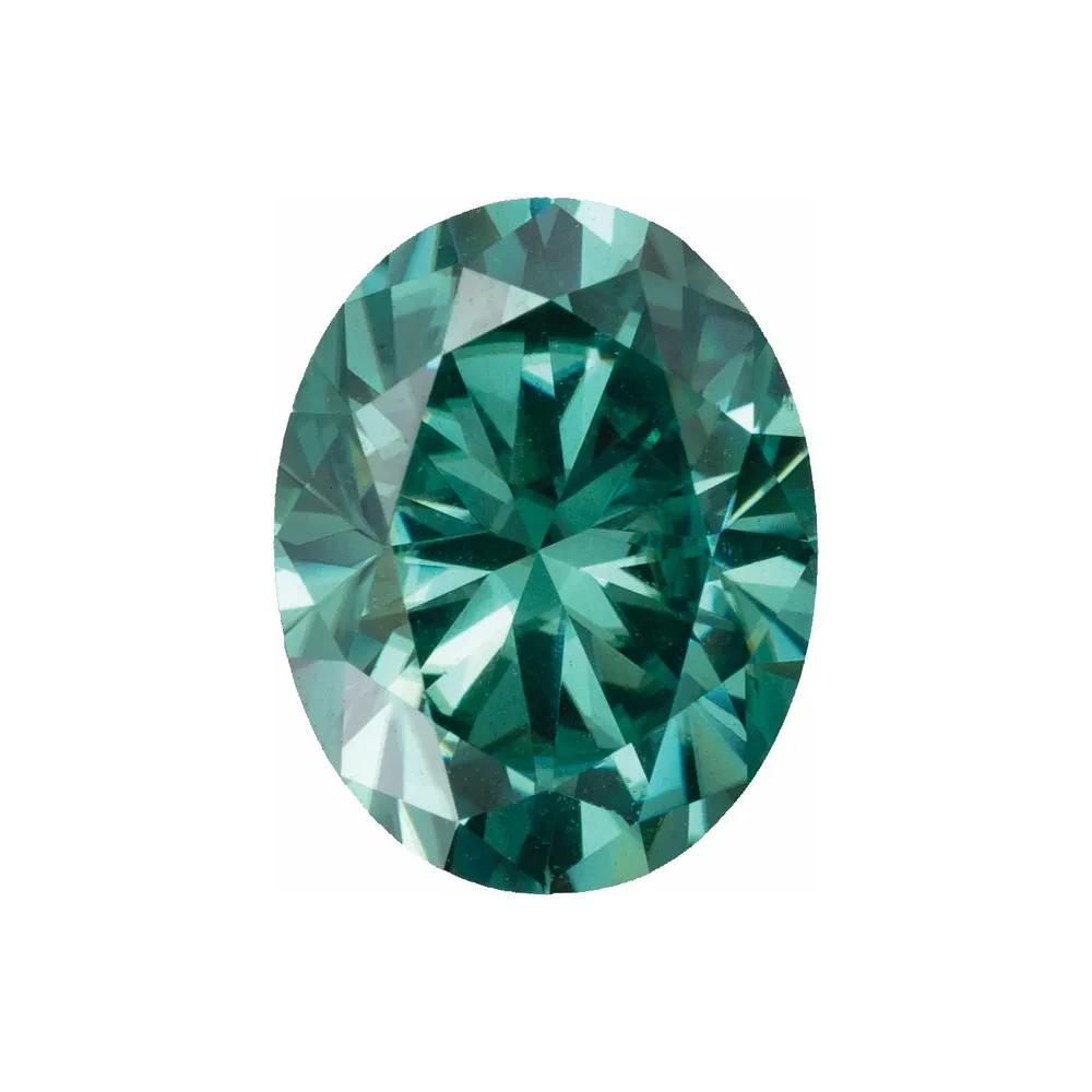 Lab Grown Green Moissanite Oval Cut Eye Clean Quality DEF Color Available in 6x4MM-10x8MM