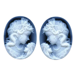 Oval Black Agate Pair Woman & Child Cameo