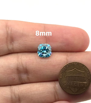 Sea blue moissanite cushion cut loose gemstone with exceptional brilliance