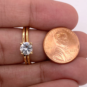 0.95 Ct Round White Sapphire Engagement Ring Set – 6mm AA White Sapphire Bridal Wedding Ring in 14K Yellow Gold