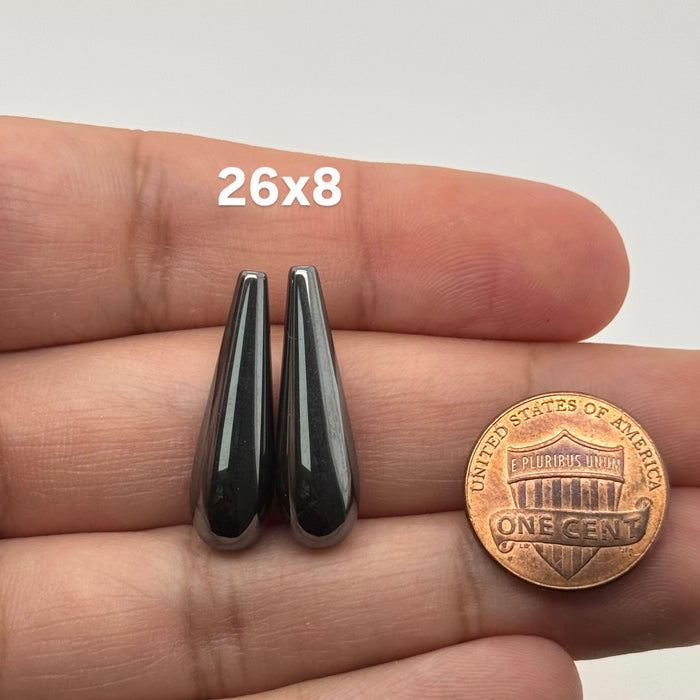Natural Hematite Pear Drop Beads Pair– Top Drilled Gemstone Drops for Jewelry Loose Beads, DIY Earrings & Pendants