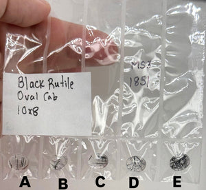Natural Black Rutile Quartz 10x8mm oval cabochon loose gemstone with bold black rutile needle inclusions, smooth dome polish, AAA quality for custom rings and pendants.