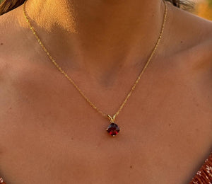 7 mm Natural Garnet Pendant | 14K Yellow Gold AAA Cushion Checkered Board Solitaire Necklace Gift for Her