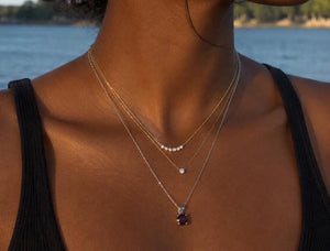 6.5 mm Natural Garnet Pendant | Platinum AAA Round Solitaire Necklace Gift for Her